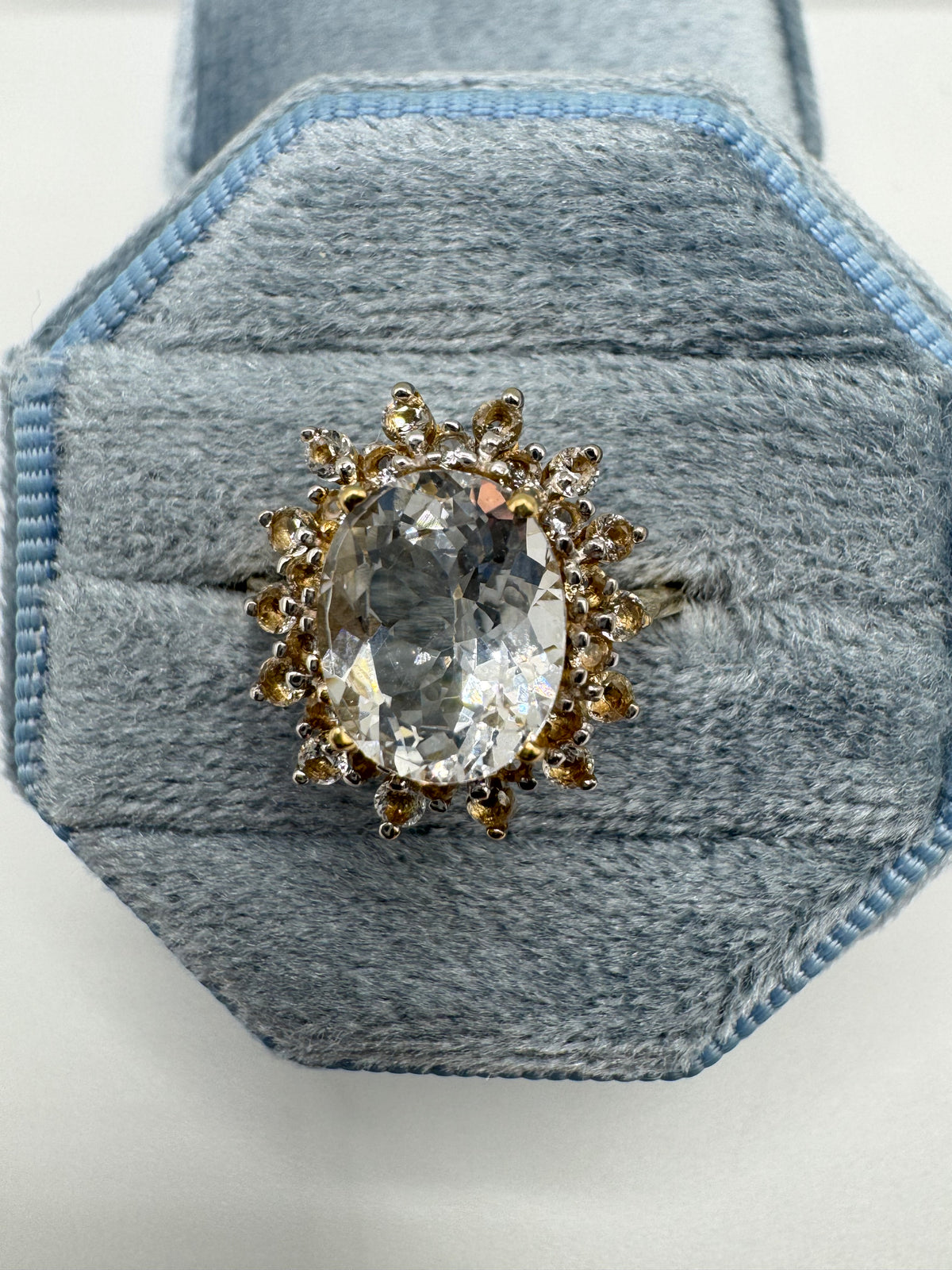9ct gold aquamarine and zircon cluster ring