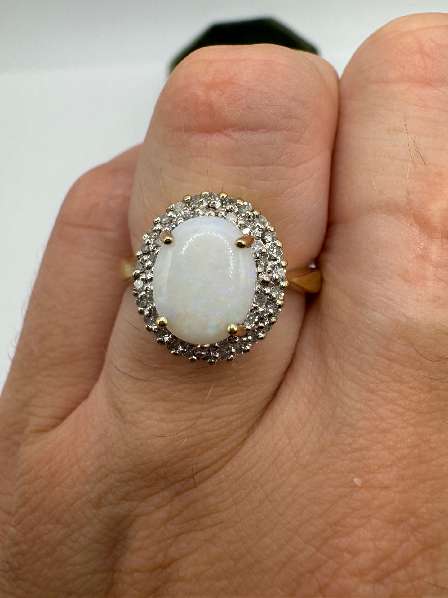9ct gold opal and diamond cluster ring