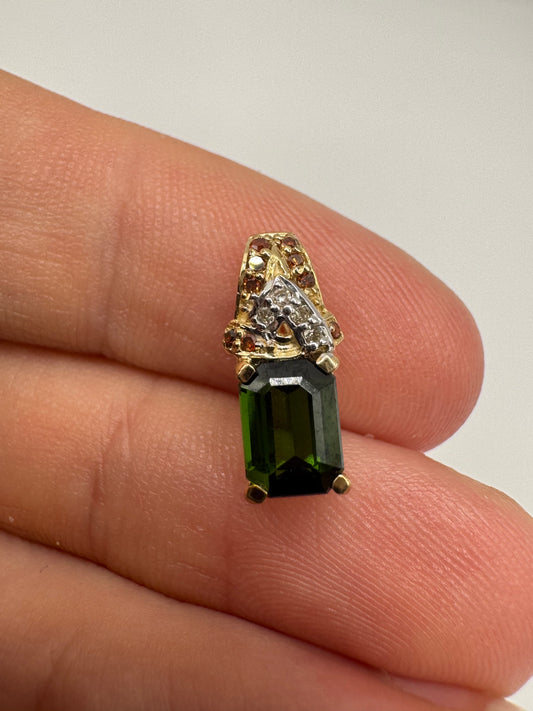 9ct gold tourmaline and diamond pendant (inc red diamonds)
