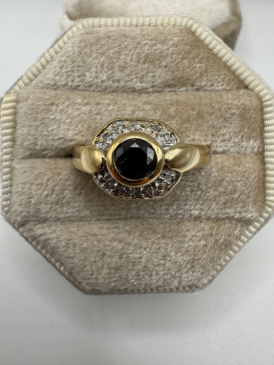 9ct gold black and white diamond cluster ring