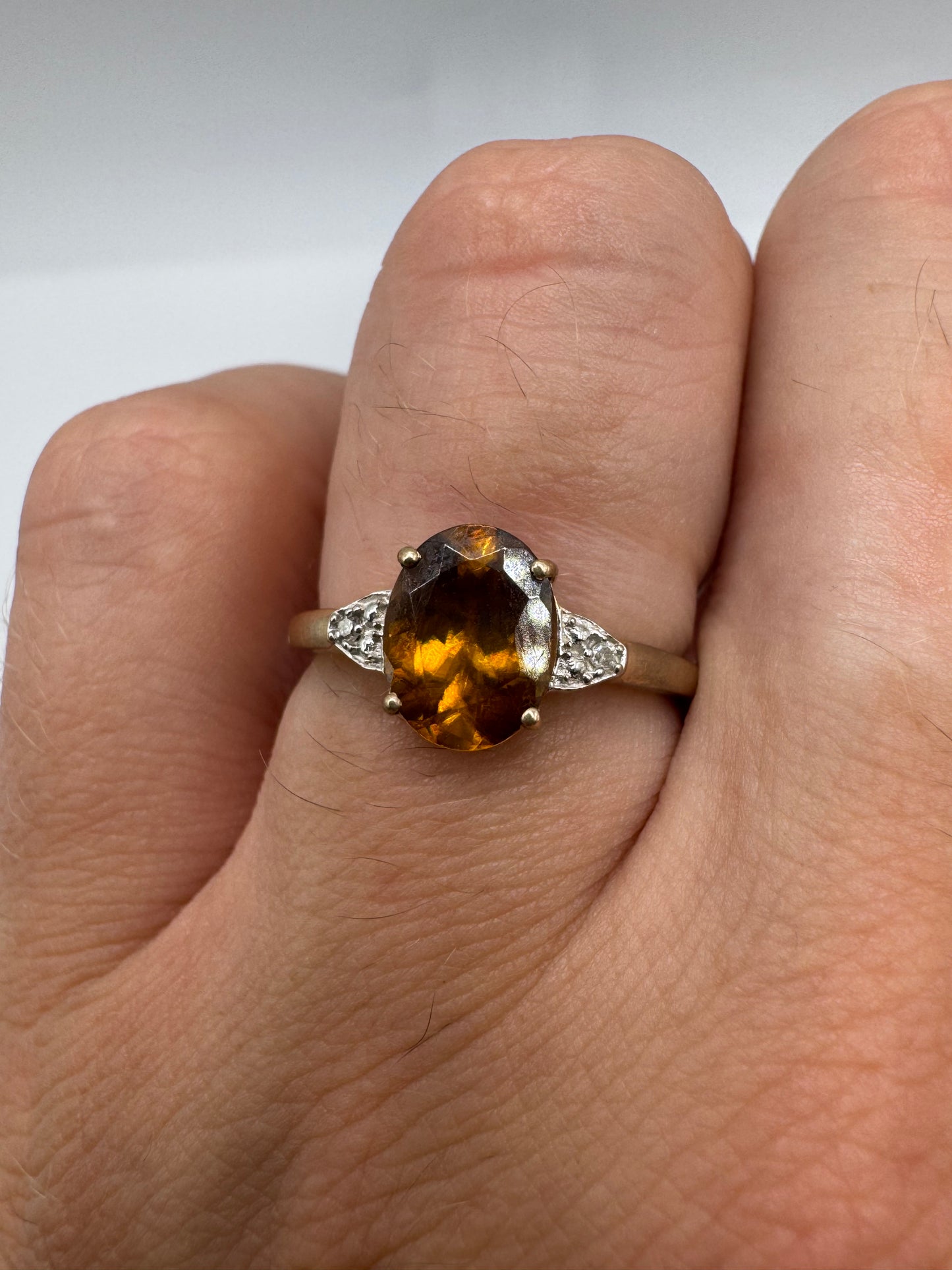 9ct gold citrine and diamond ring