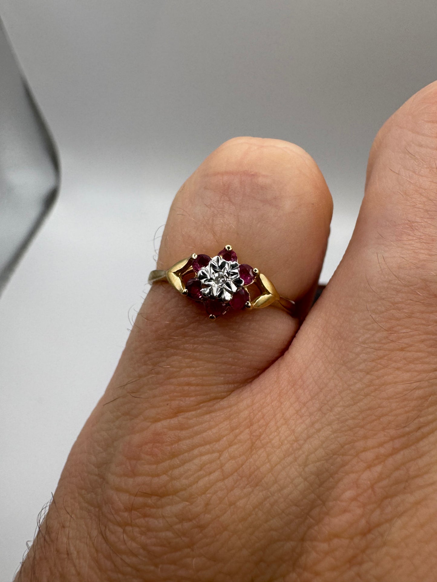 9ct gold ruby and diamond ring