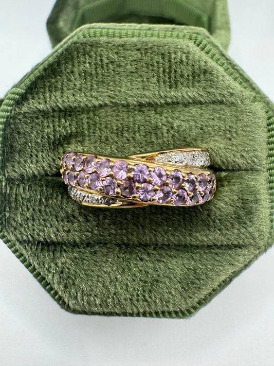 9ct gold pink sapphire and diamond ring