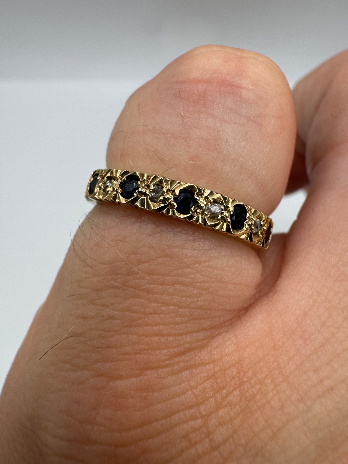 9ct gold sapphire and diamond half eternity ring