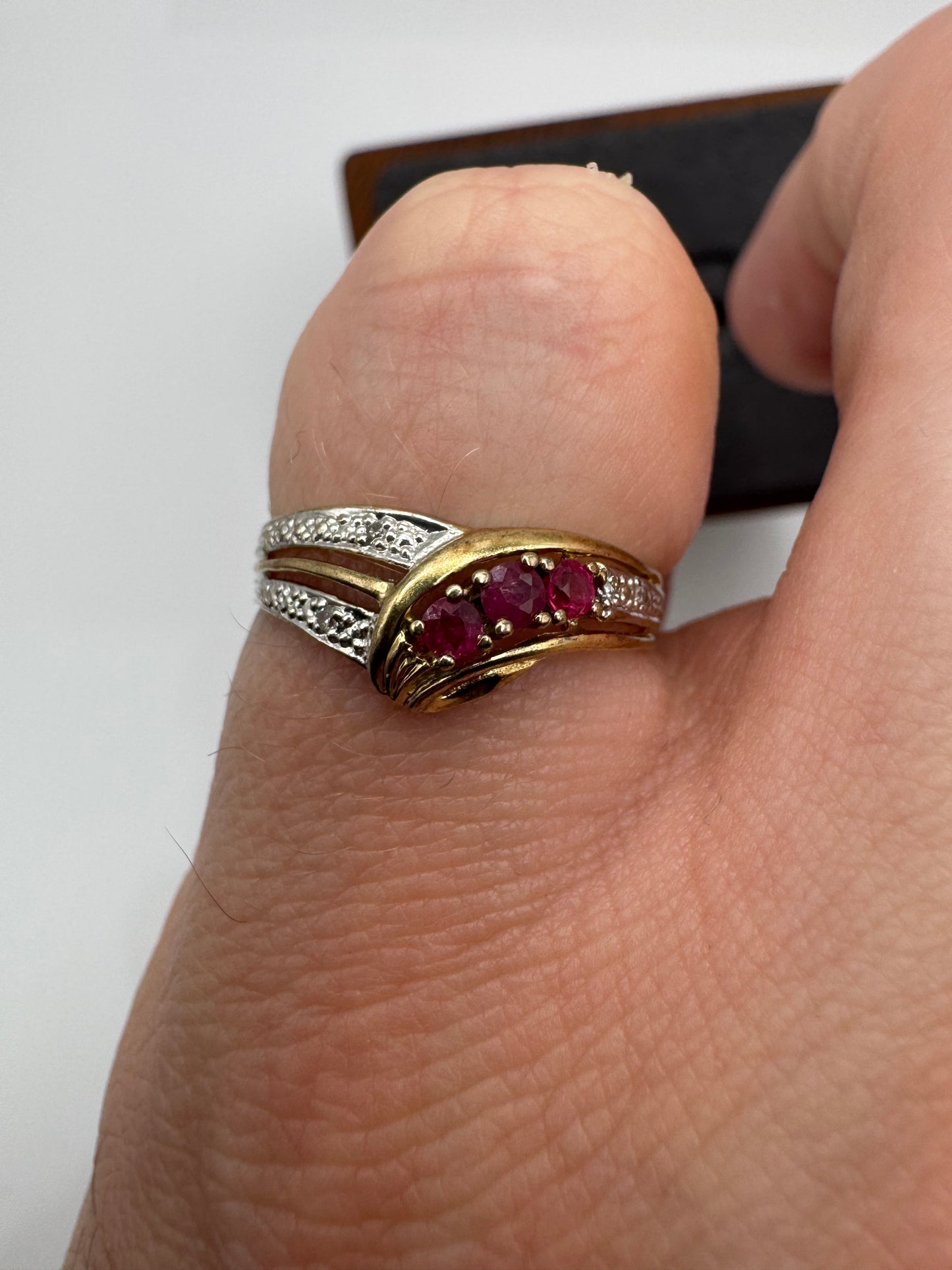9ct gold ruby and diamond wishbone ring