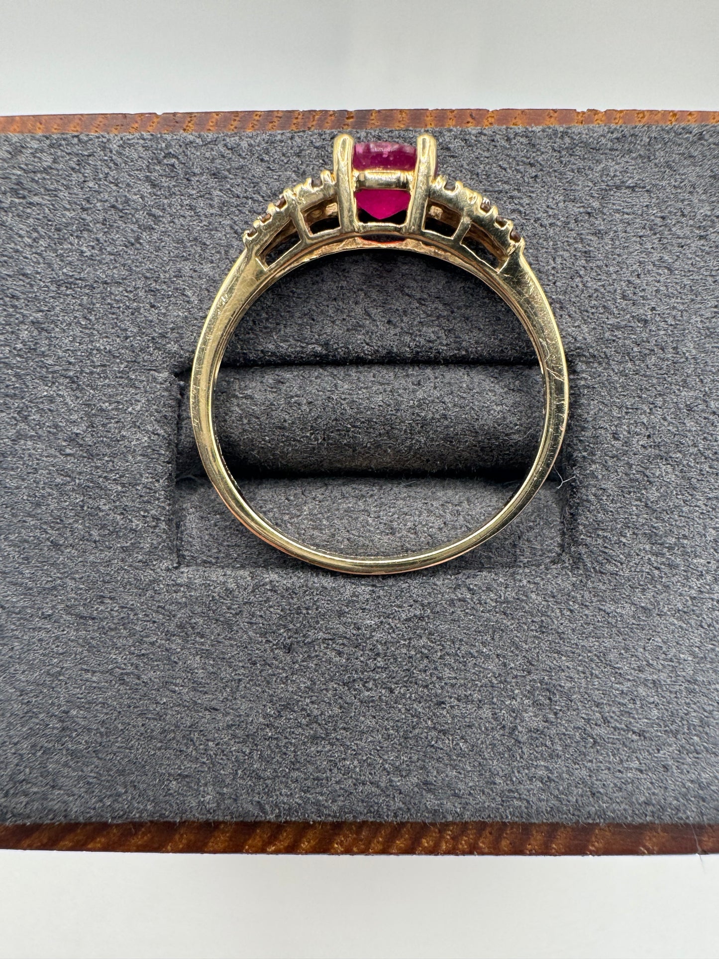 9ct gold ruby and red diamond ring