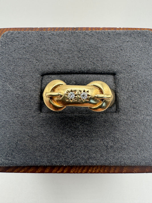 Heavy 9ct gold cz gypsy double buckle ring