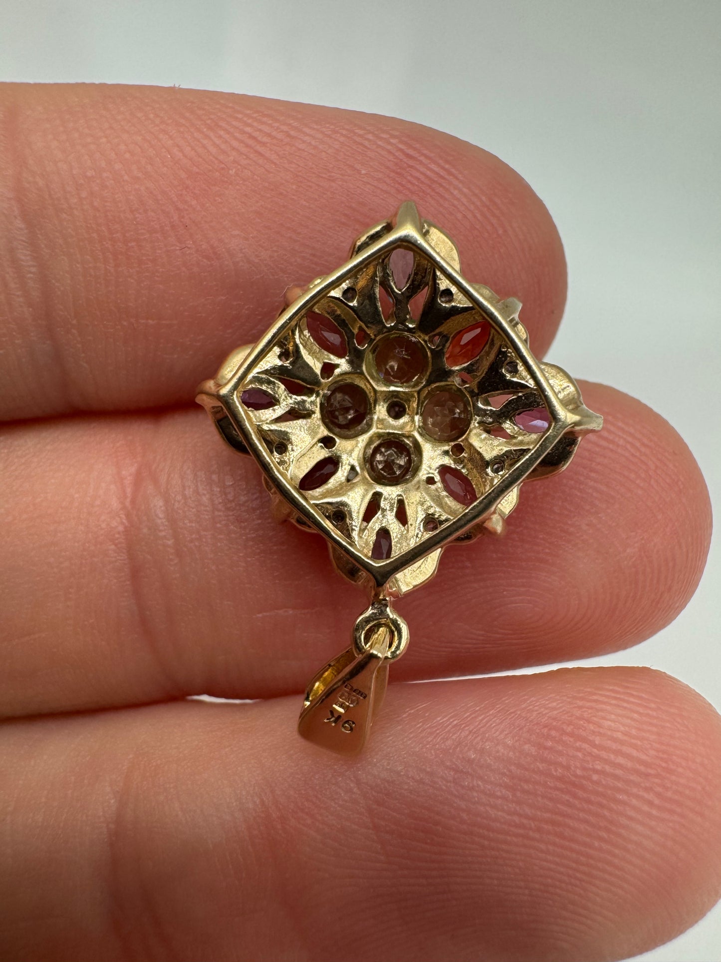 9ct gold multi-gem and diamond pendant