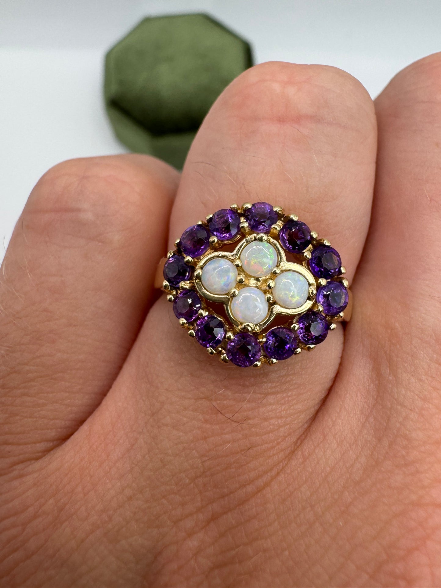 9ct gold opal and amethyst cluster ring