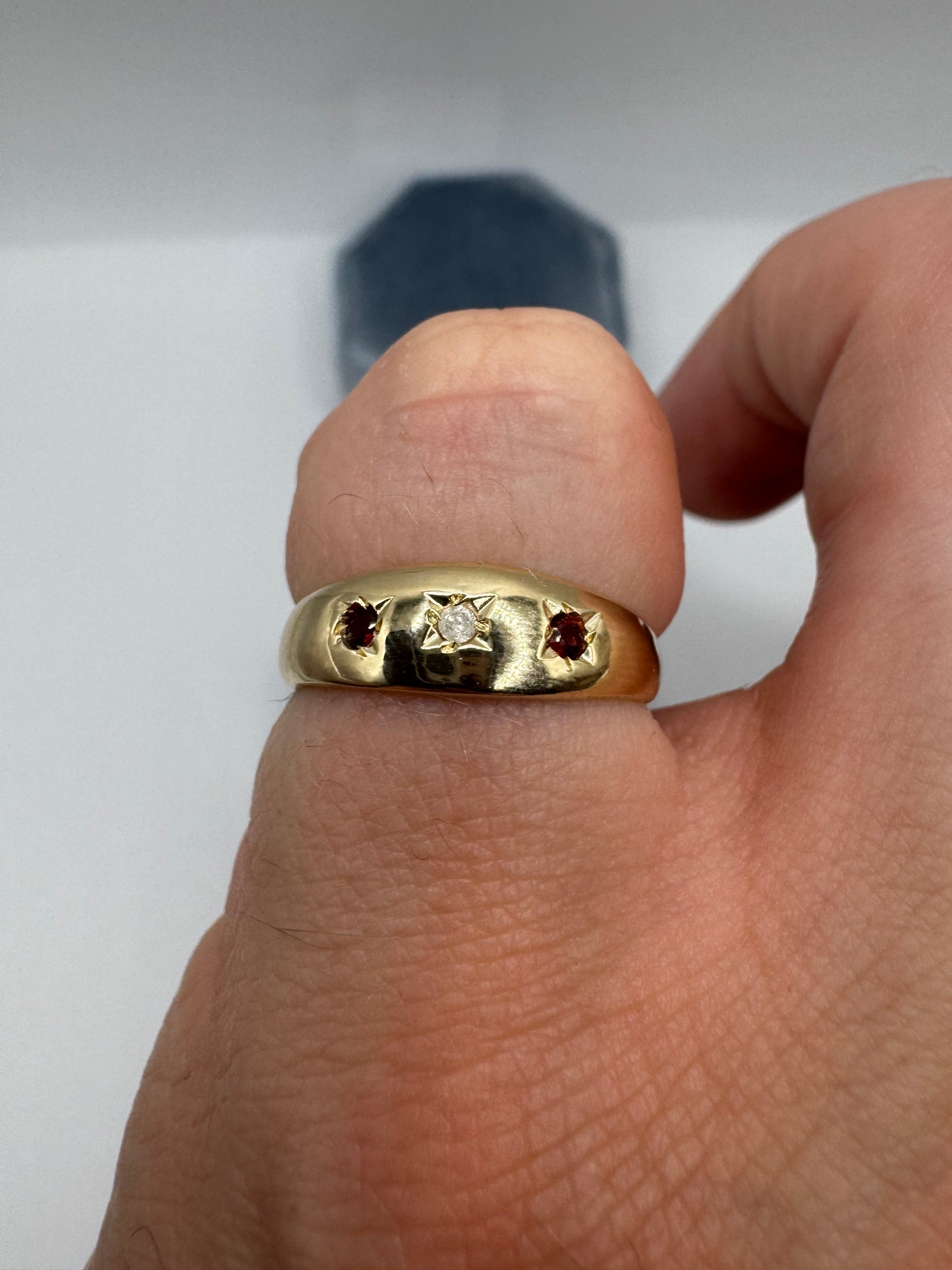 9ct gold garnet and diamond gypsy ring