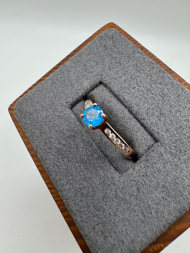 9ct rose gold blue apatite and diamond ring