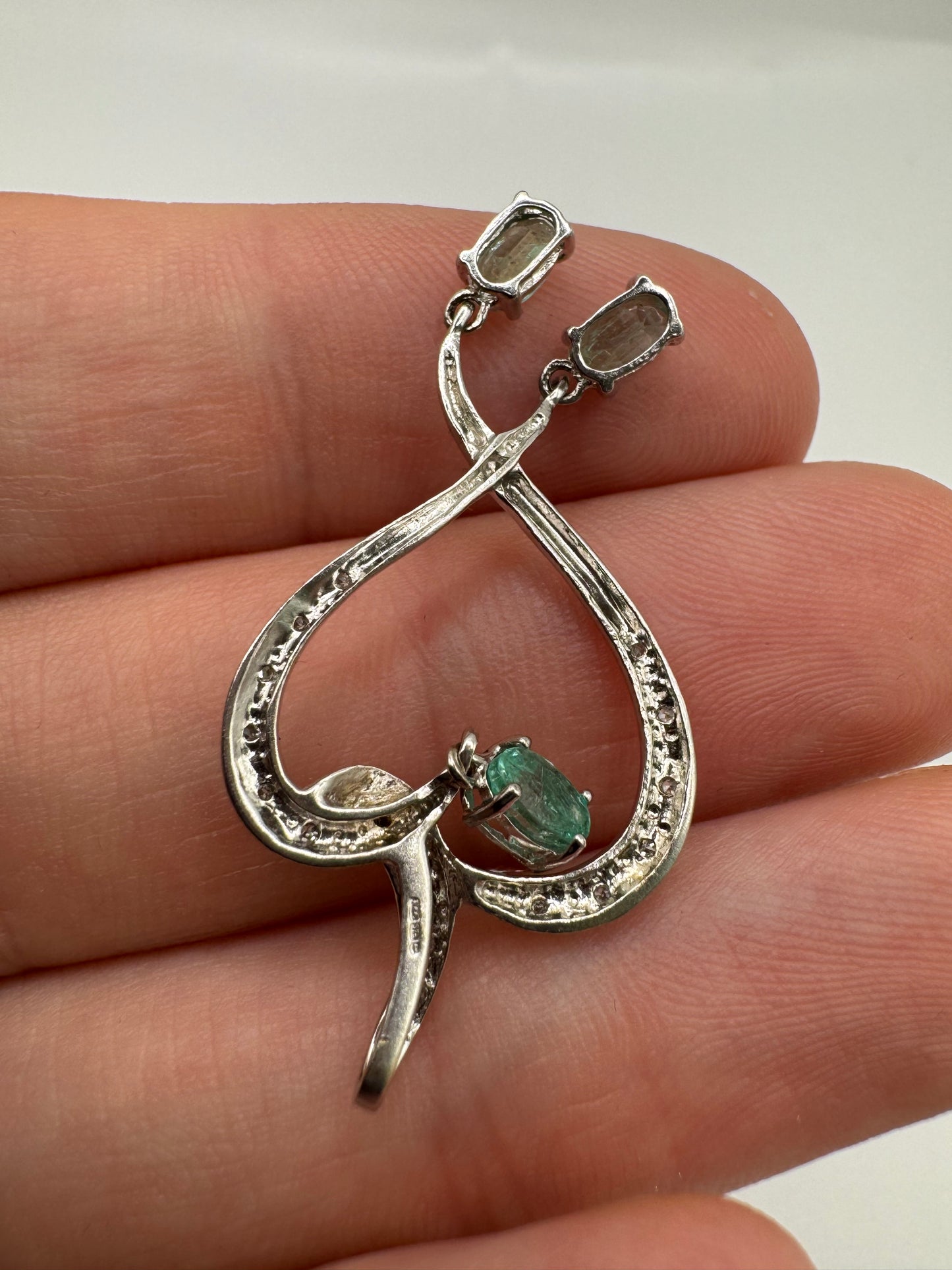 9ct white gold green kyanite and diamond pendant