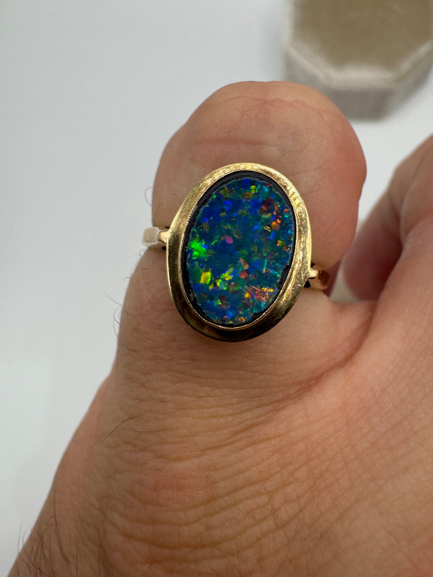 9ct gold black opal triplet ring