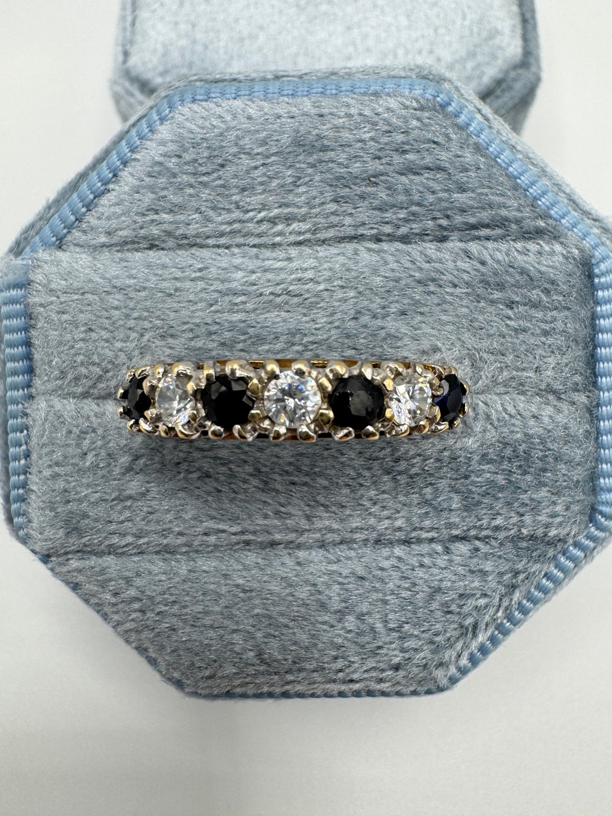 Vintage 9ct gold sapphire and zircon ring