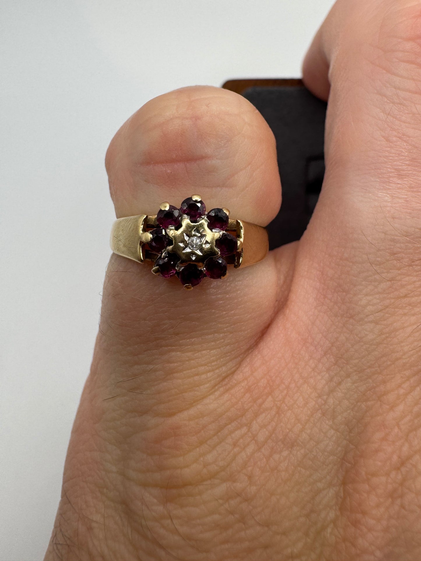9ct gold ruby and diamond cluster ring