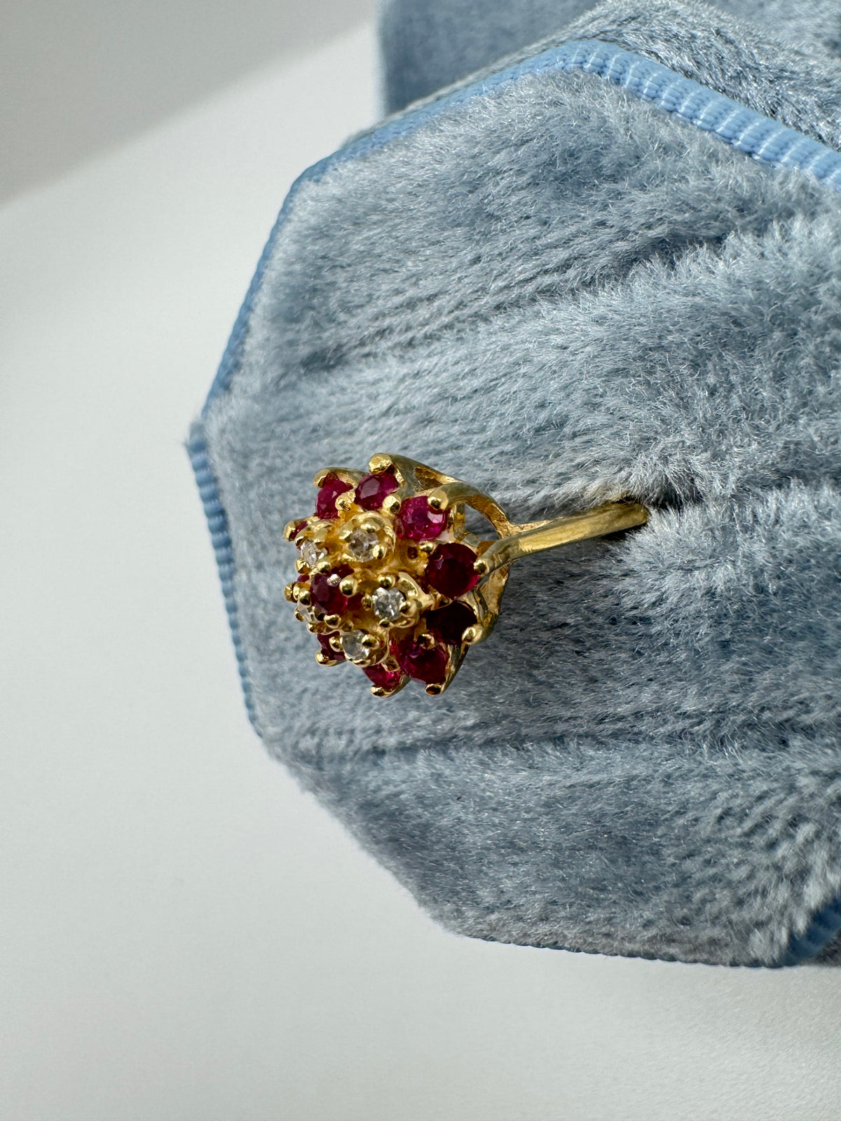 14ct gold ruby and diamond cluster ring