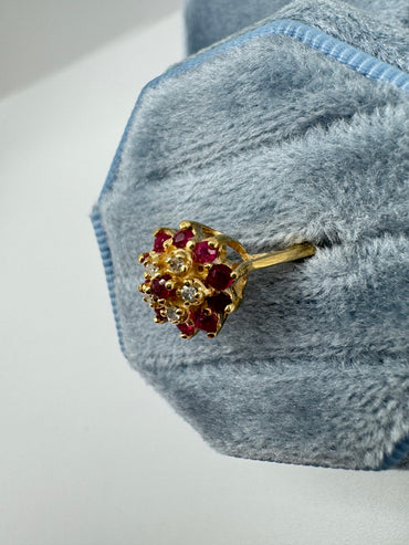 14ct gold ruby and diamond cluster ring