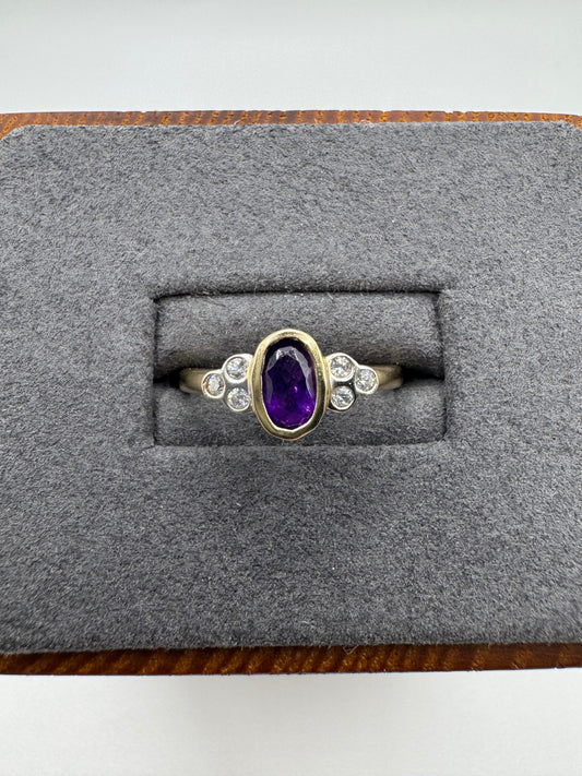 9ct gold amethyst and diamond ring