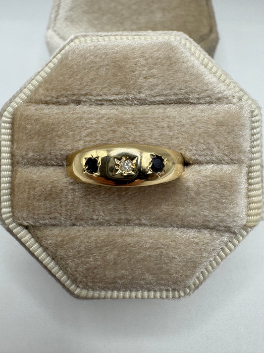 9ct gold sapphire and diamond gypsy ring