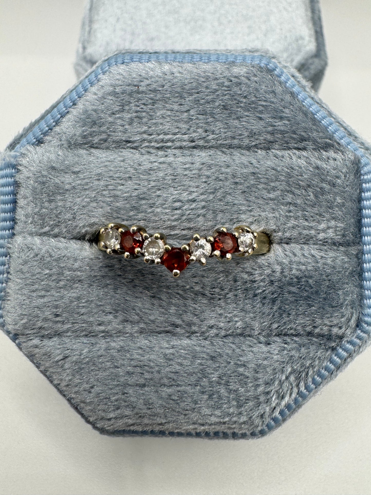 9ct gold garnet and cz wishbone ring