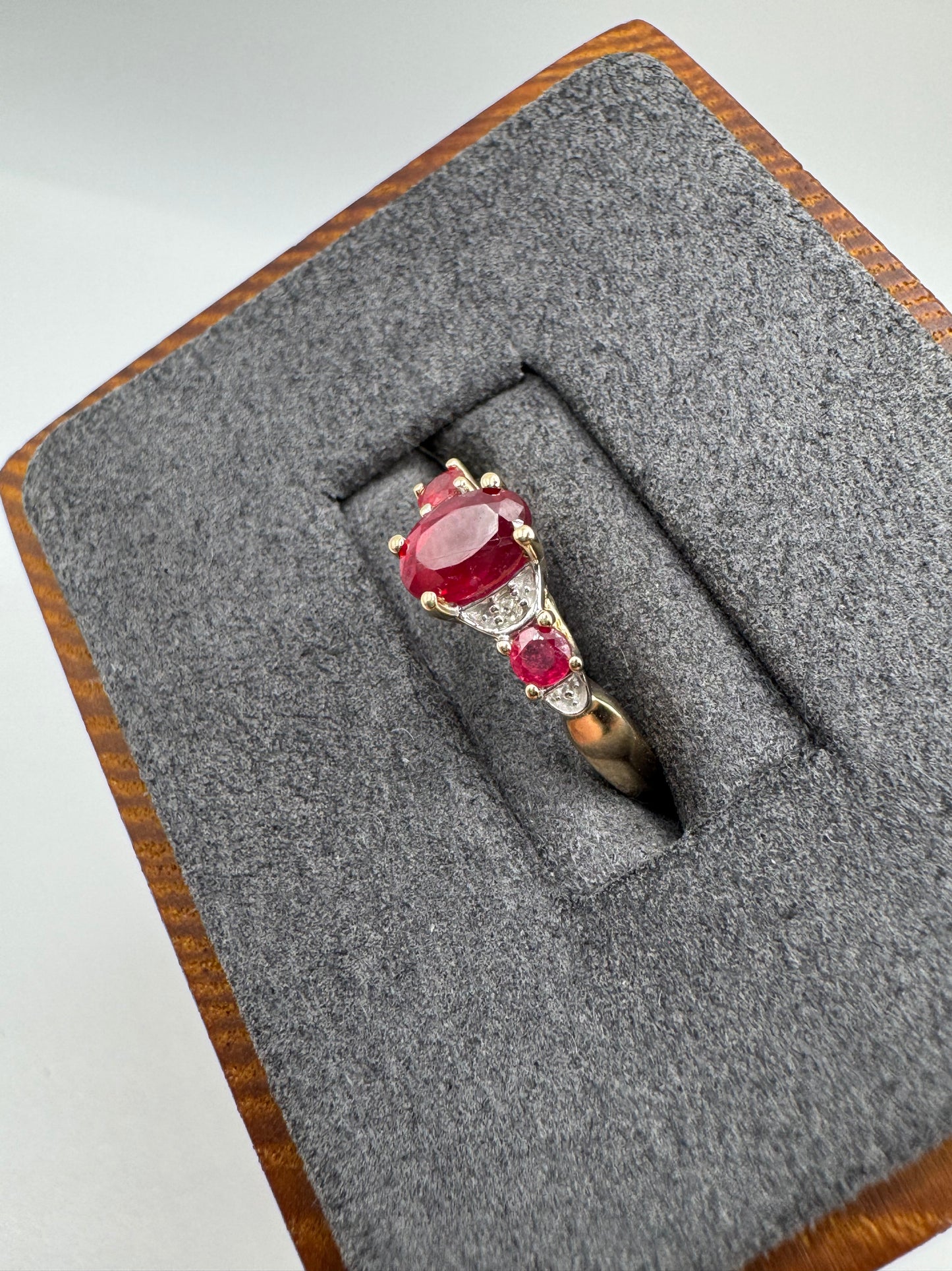 9ct gold ruby and diamond ring
