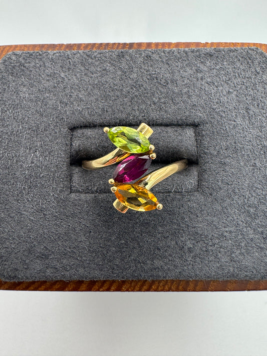 9ct gold peridot, amethyst and citrine ring