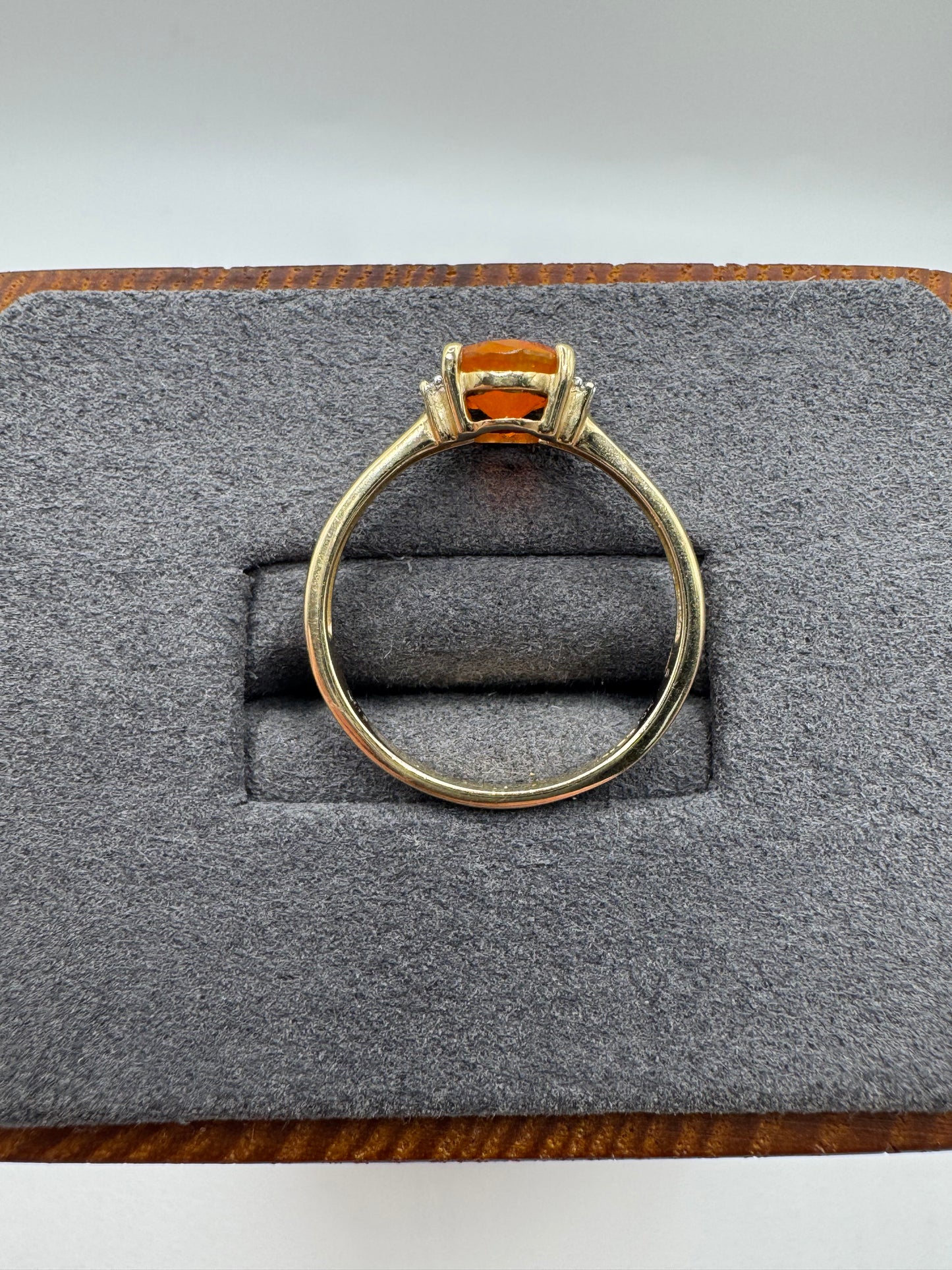 9ct gold fire opal and diamond ring