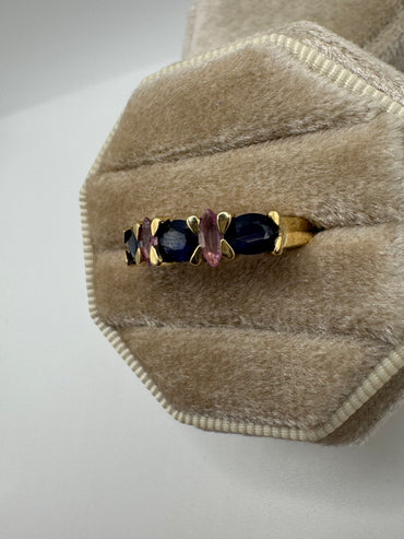 9ct gold London blue and pink topaz ring