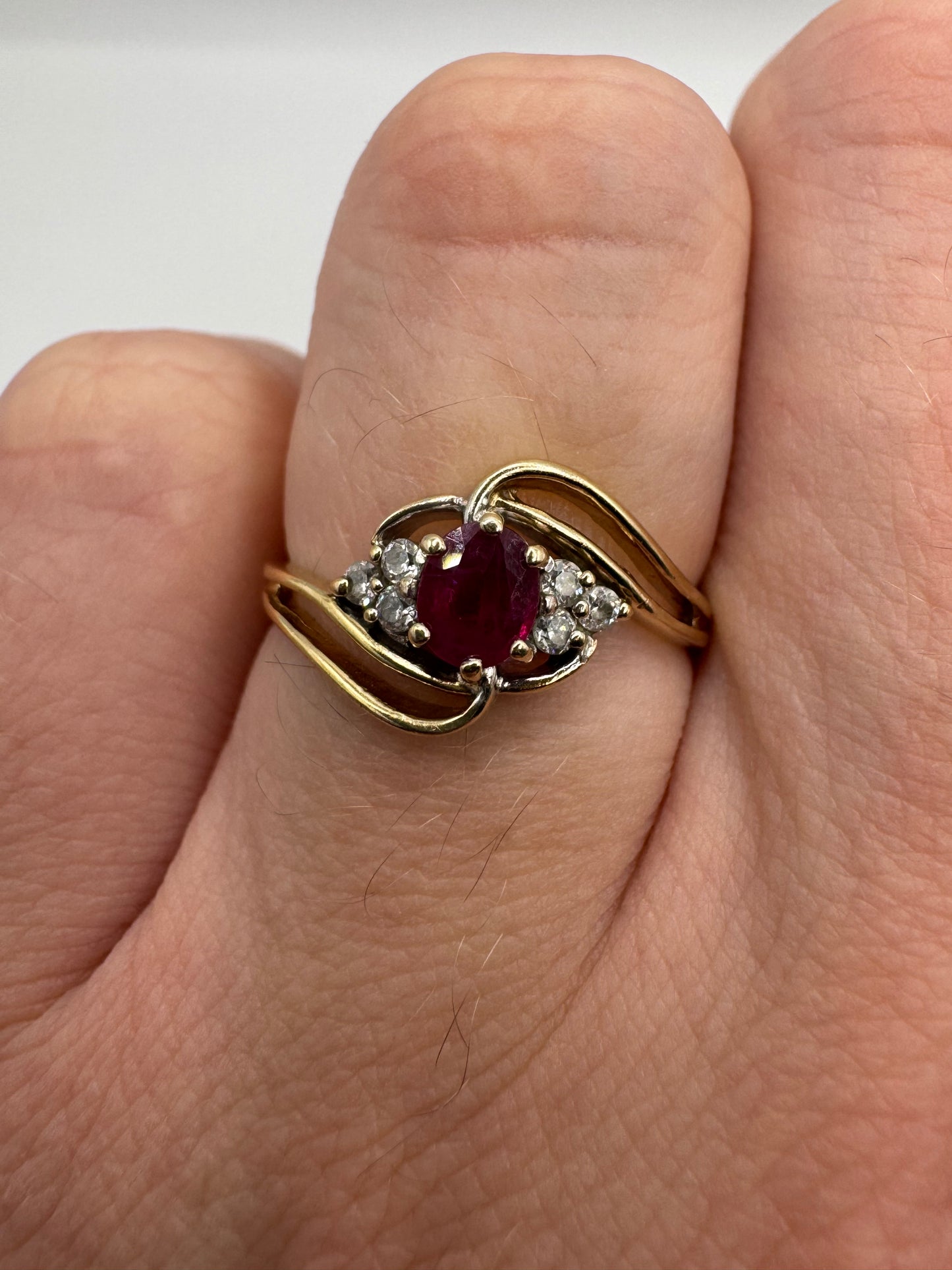 9ct gold ruby and cz cluster ring