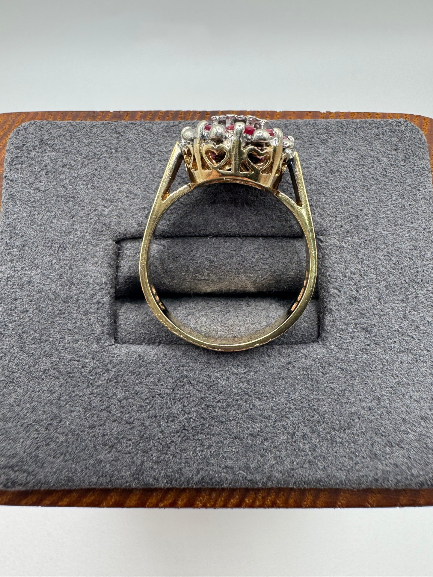 9ct gold ruby and diamond cluster ring