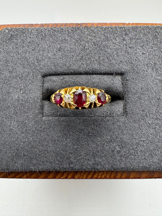 Antique 18ct gold ruby and diamond gypsy ring