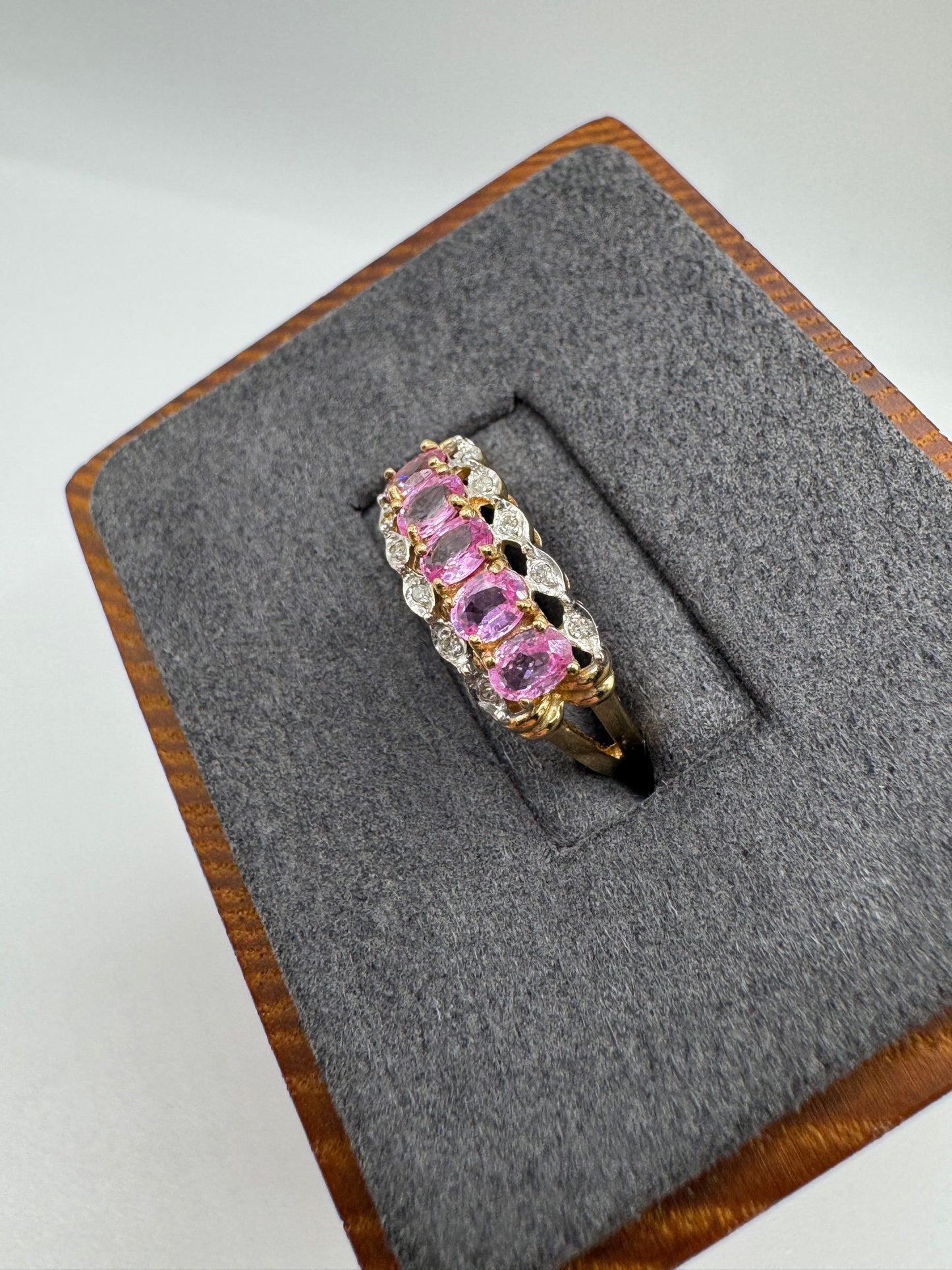 9ct gold pink sapphire and diamond ring