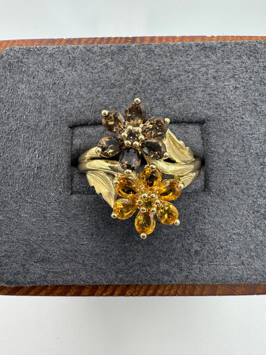 9ct gold Smokey quartz and citrine cluster ring