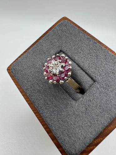 9ct gold ruby and diamond cluster ring