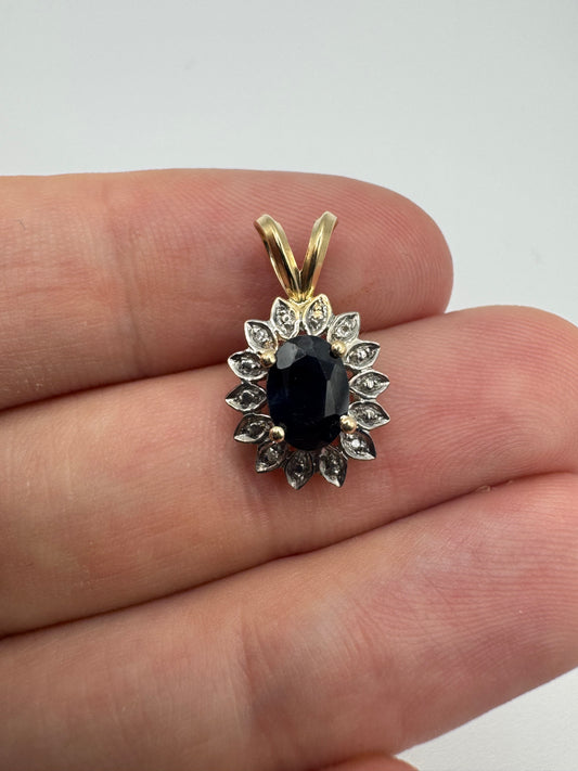 9ct gold sapphire and diamond pendant