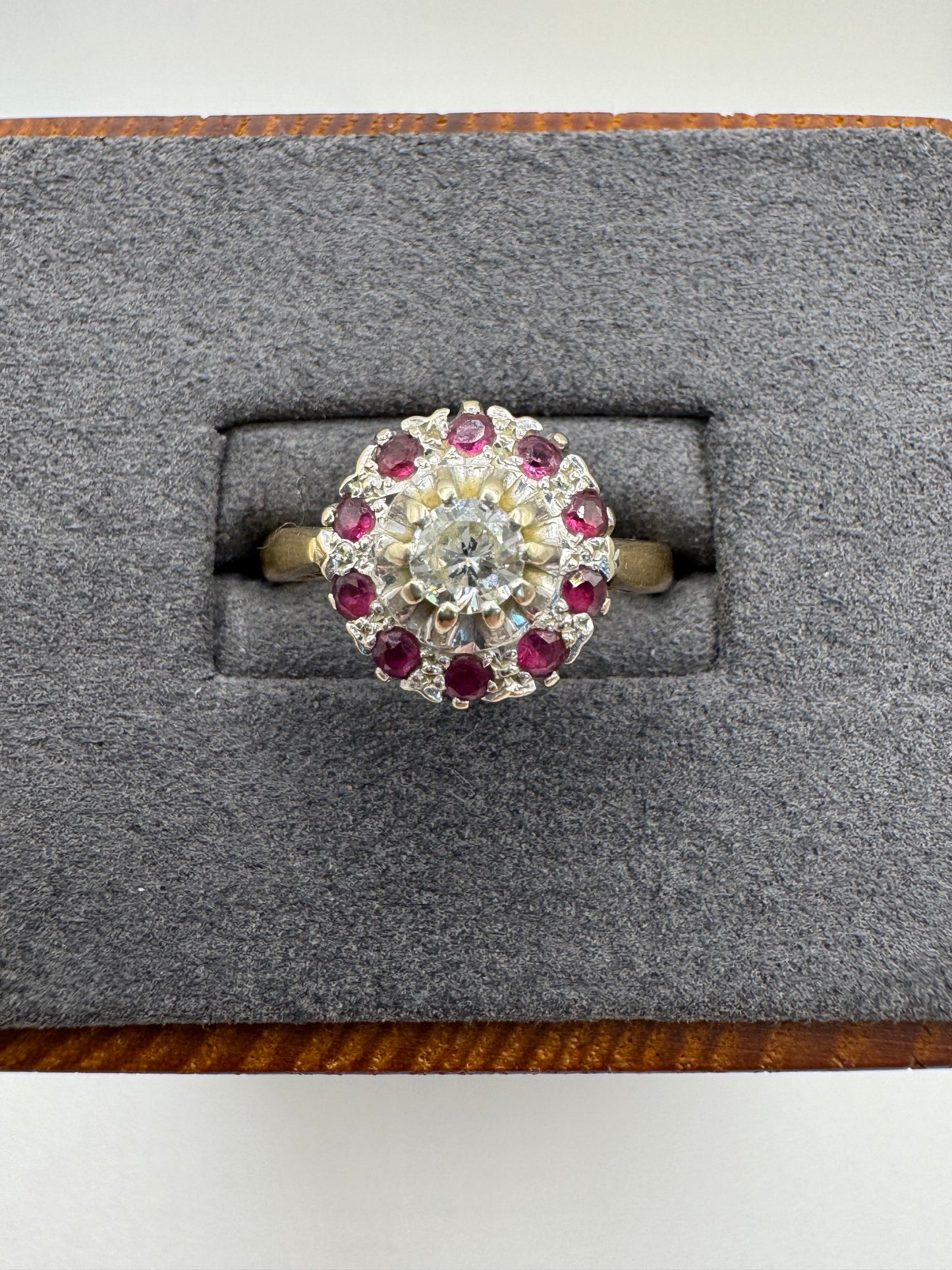 Antique 18ct gold ruby and diamond cluster ring