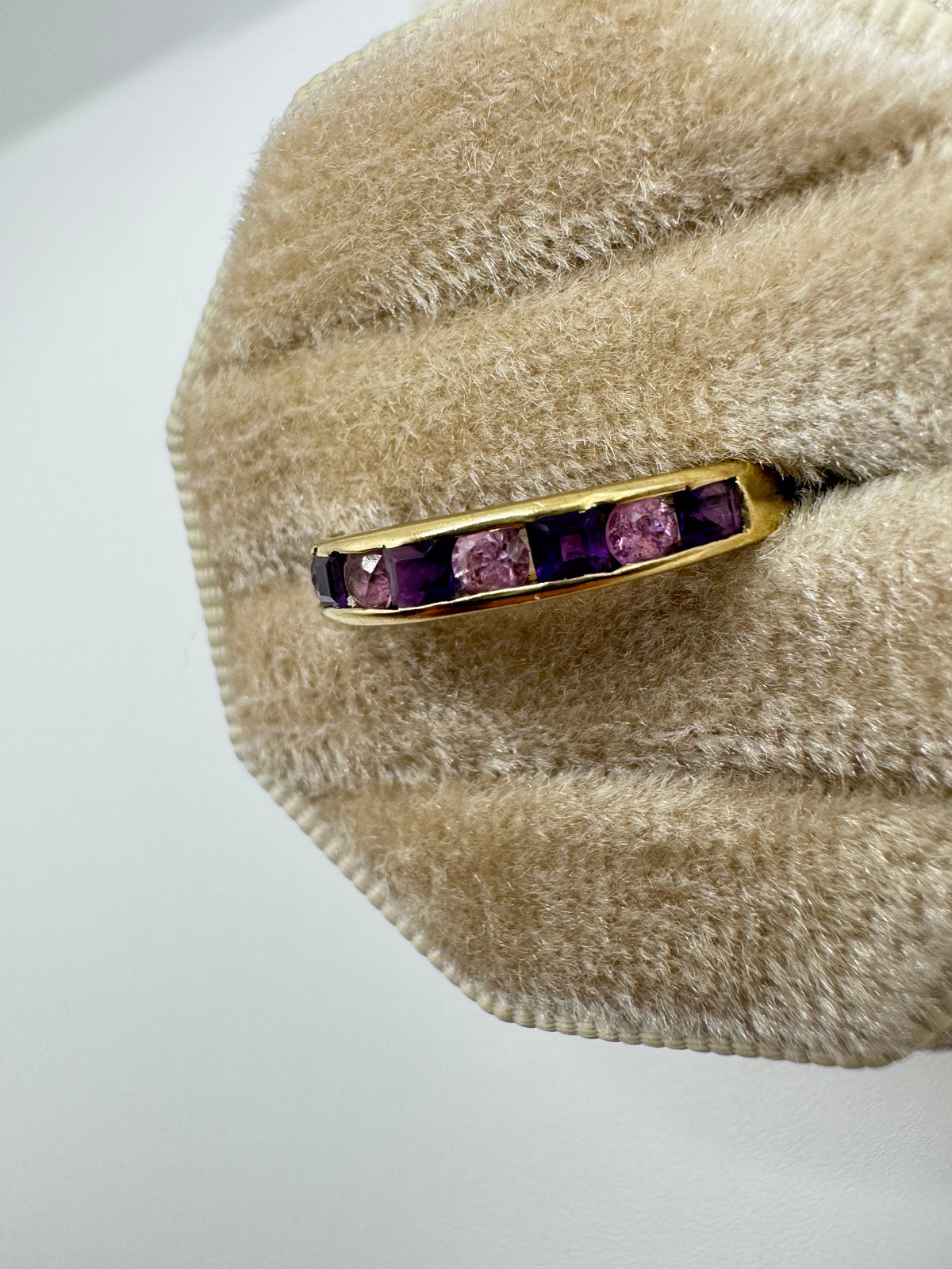 9ct gold amethyst and pink topaz ring