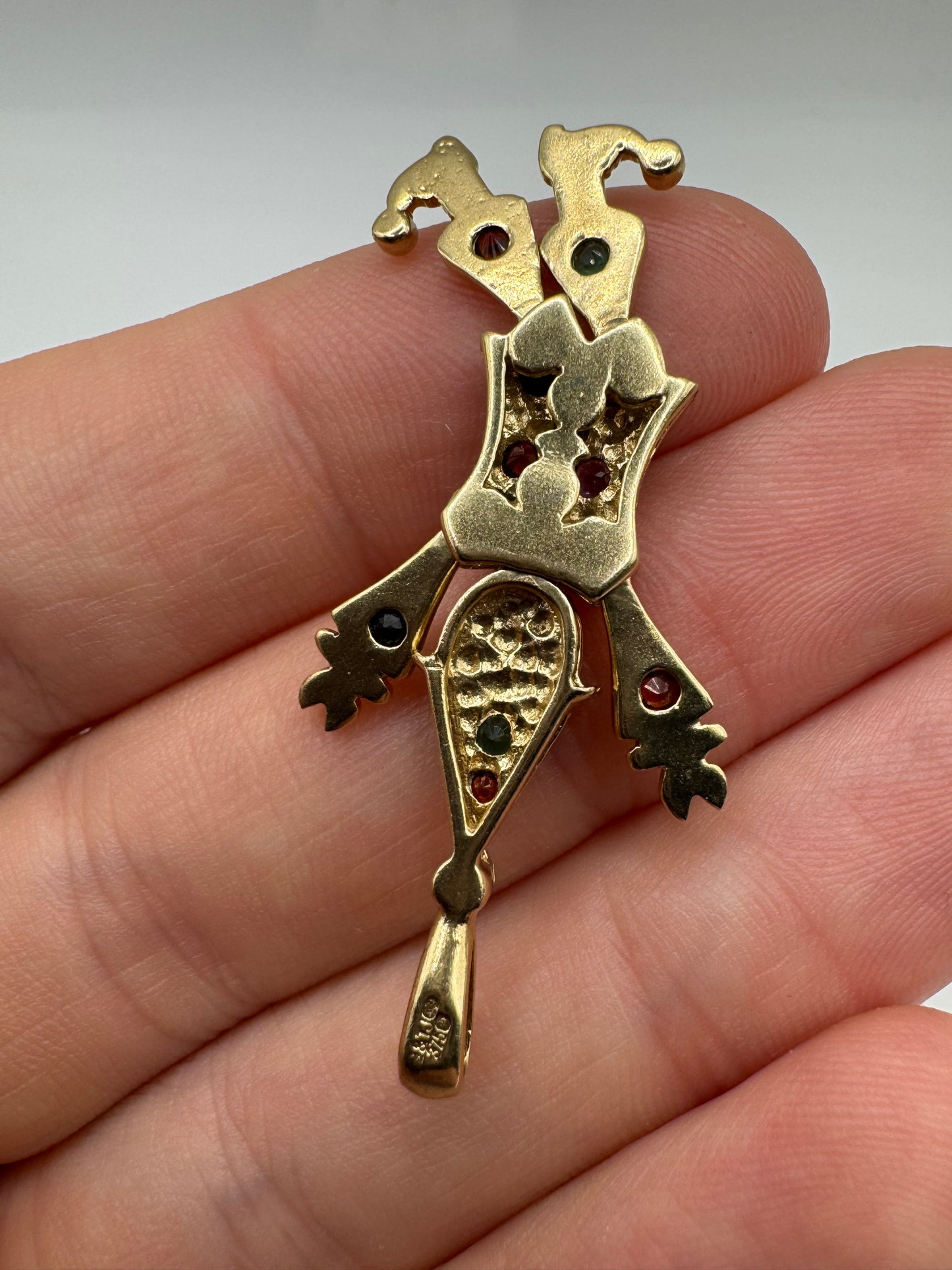 9ct gold articulated multi-gem clown pendant