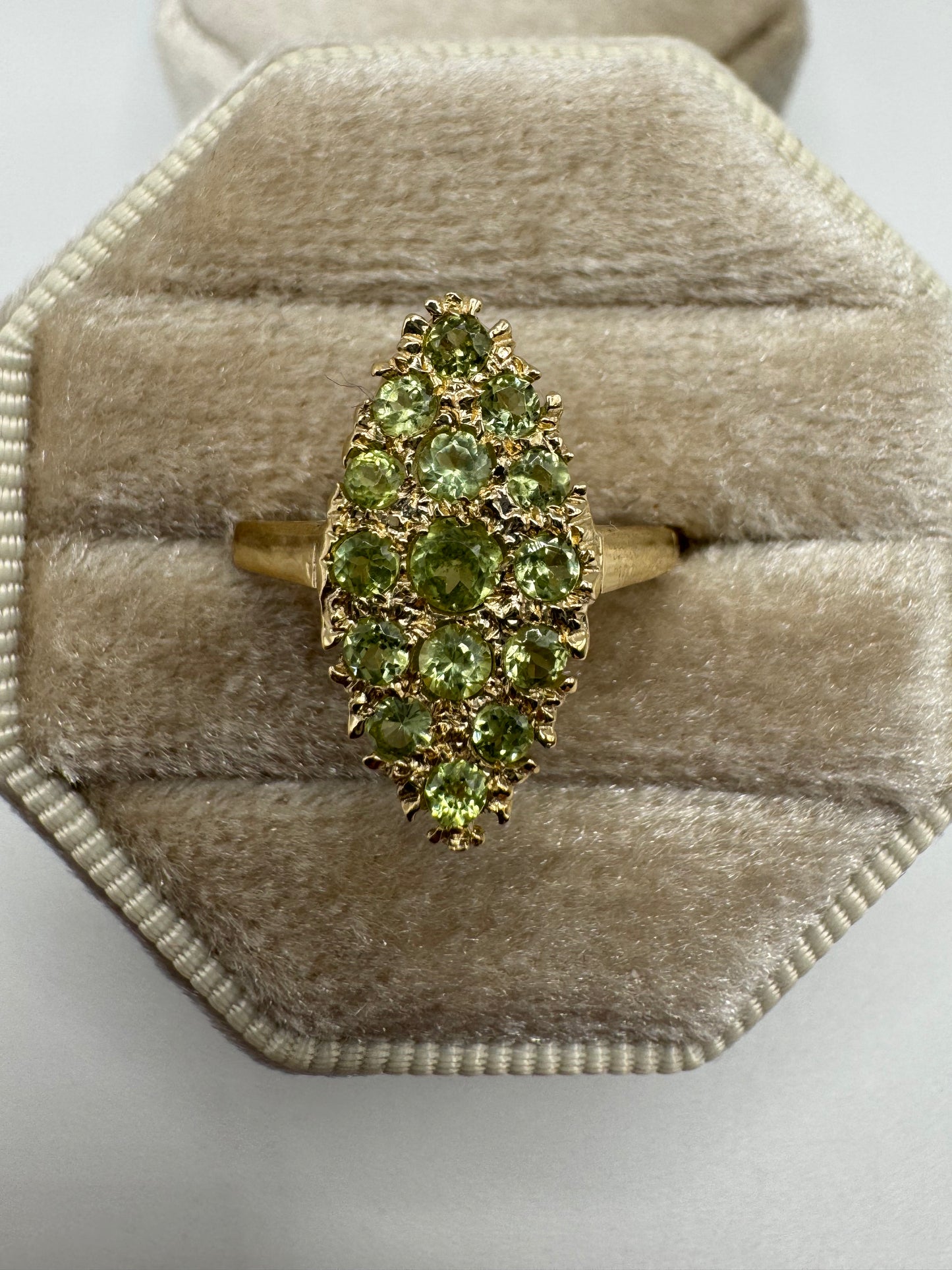 9ct gold peridot navette ring