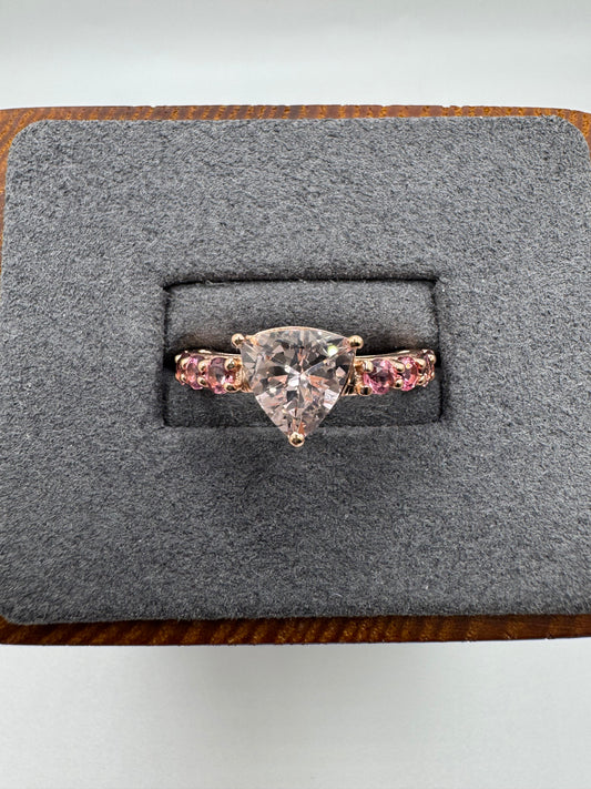 9ct rose gold morganite and pink sapphire half eternity ring