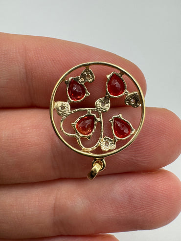 9ct gold spinel and diamond pendant