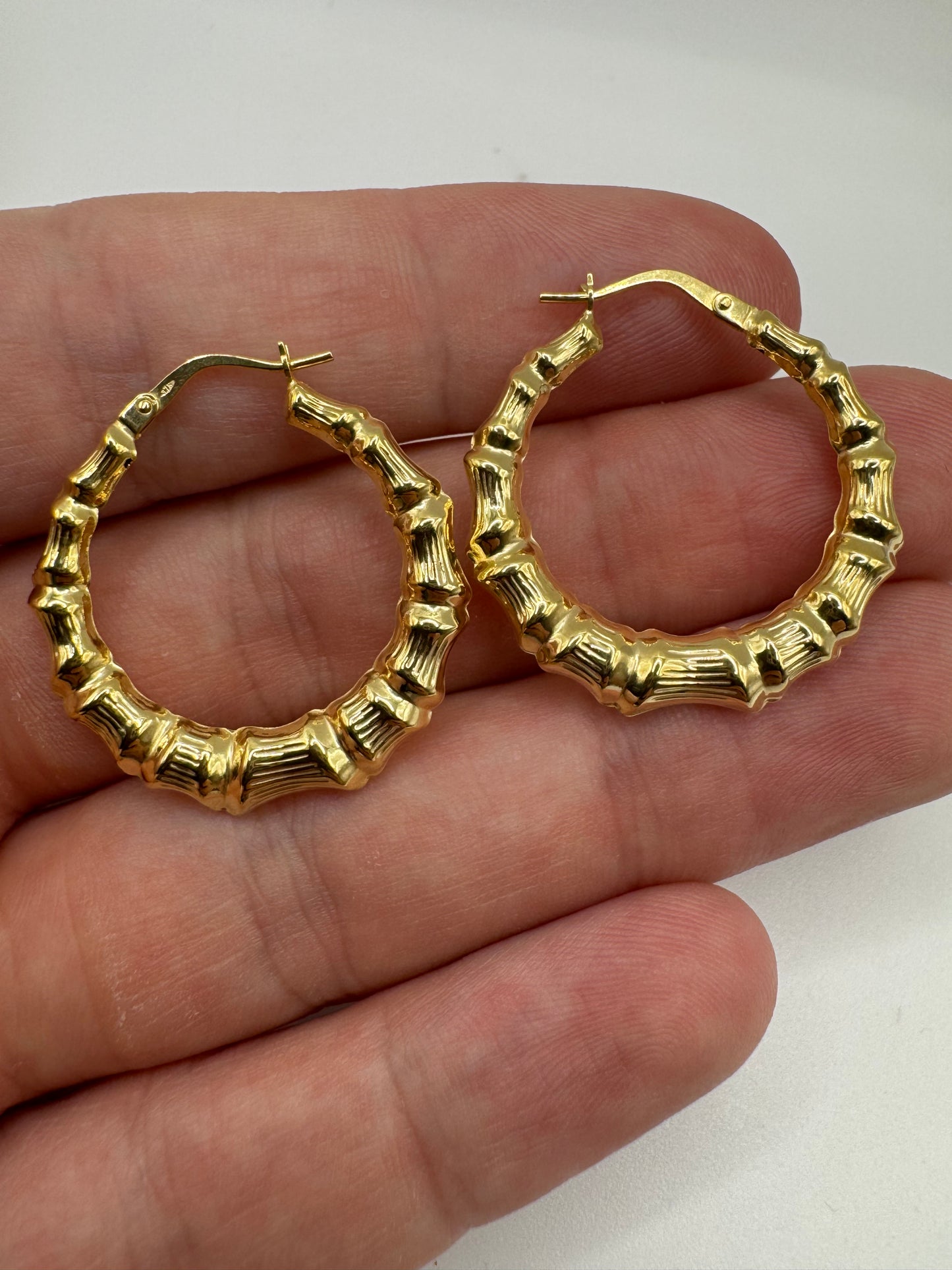 9ct gold bamboo style creole earrings