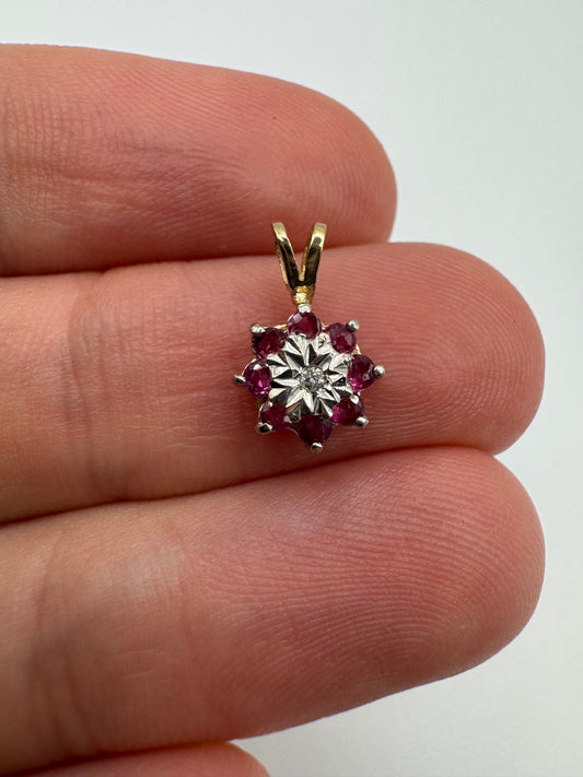 9ct gold ruby and diamond pendant