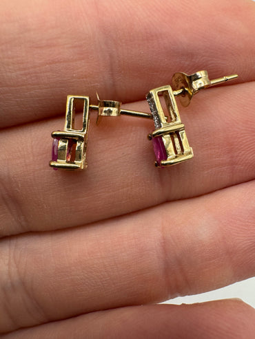 9ct gold ruby and diamond earrings