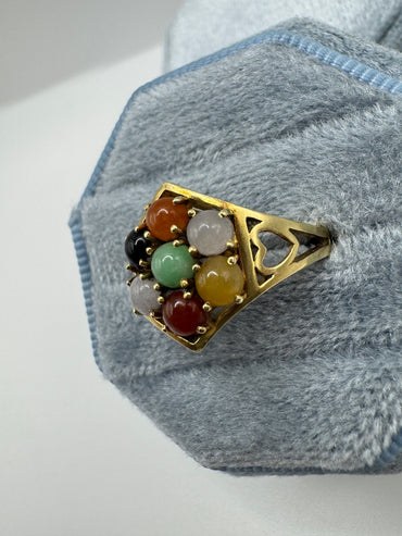 14ct gold multi-coloured jade cluster ring