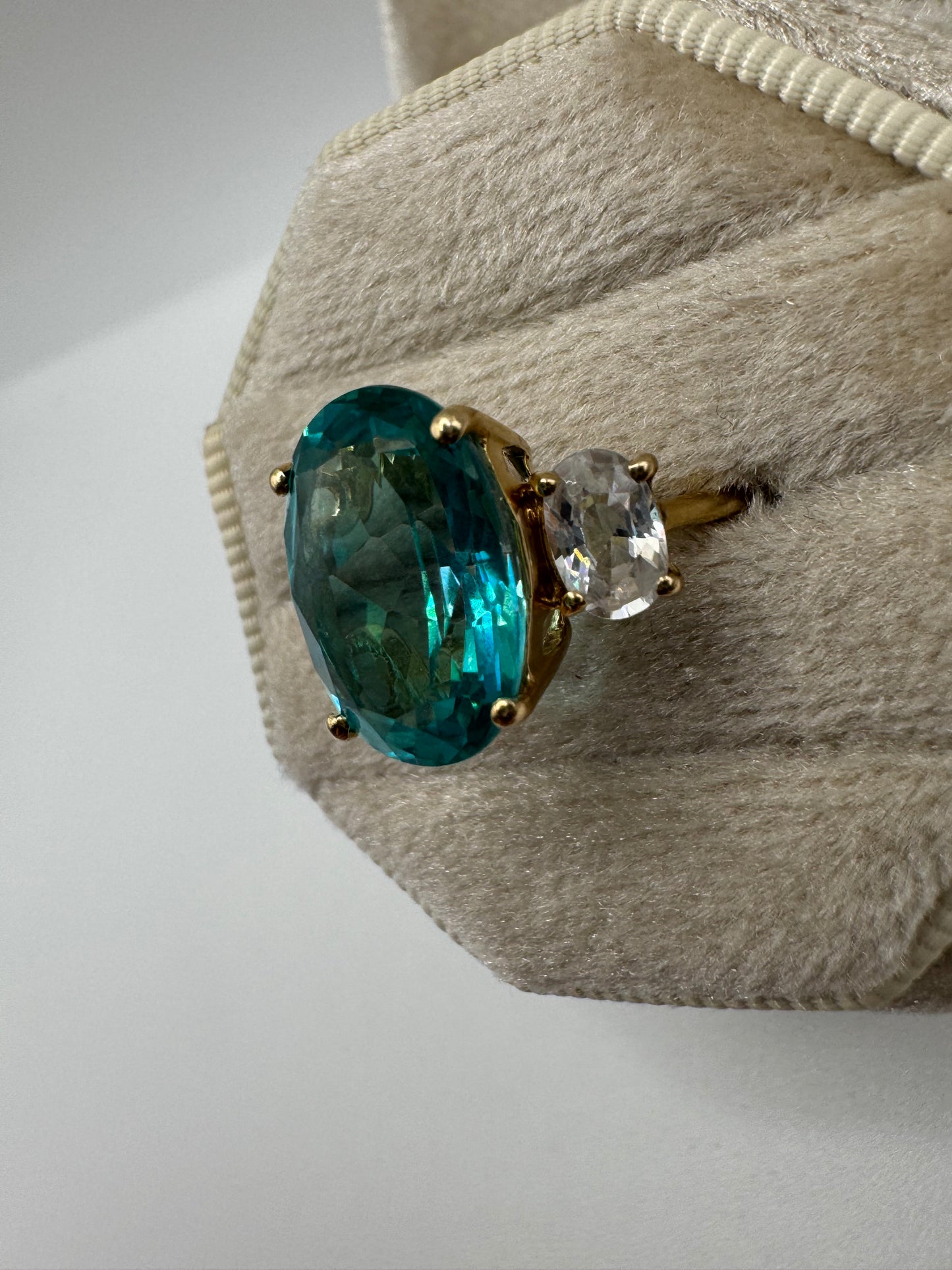 9ct gold teal and white topaz ring