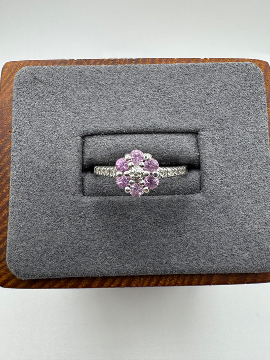 9ct white gold pink sapphire and diamond ring