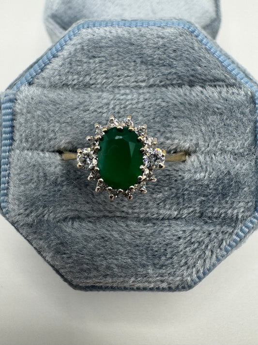 9ct gold agate and cz ring