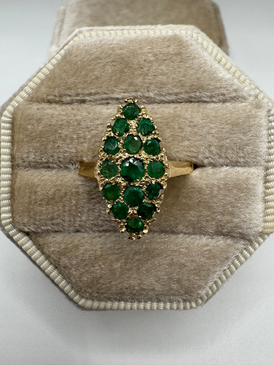 9ct gold emerald navette ring