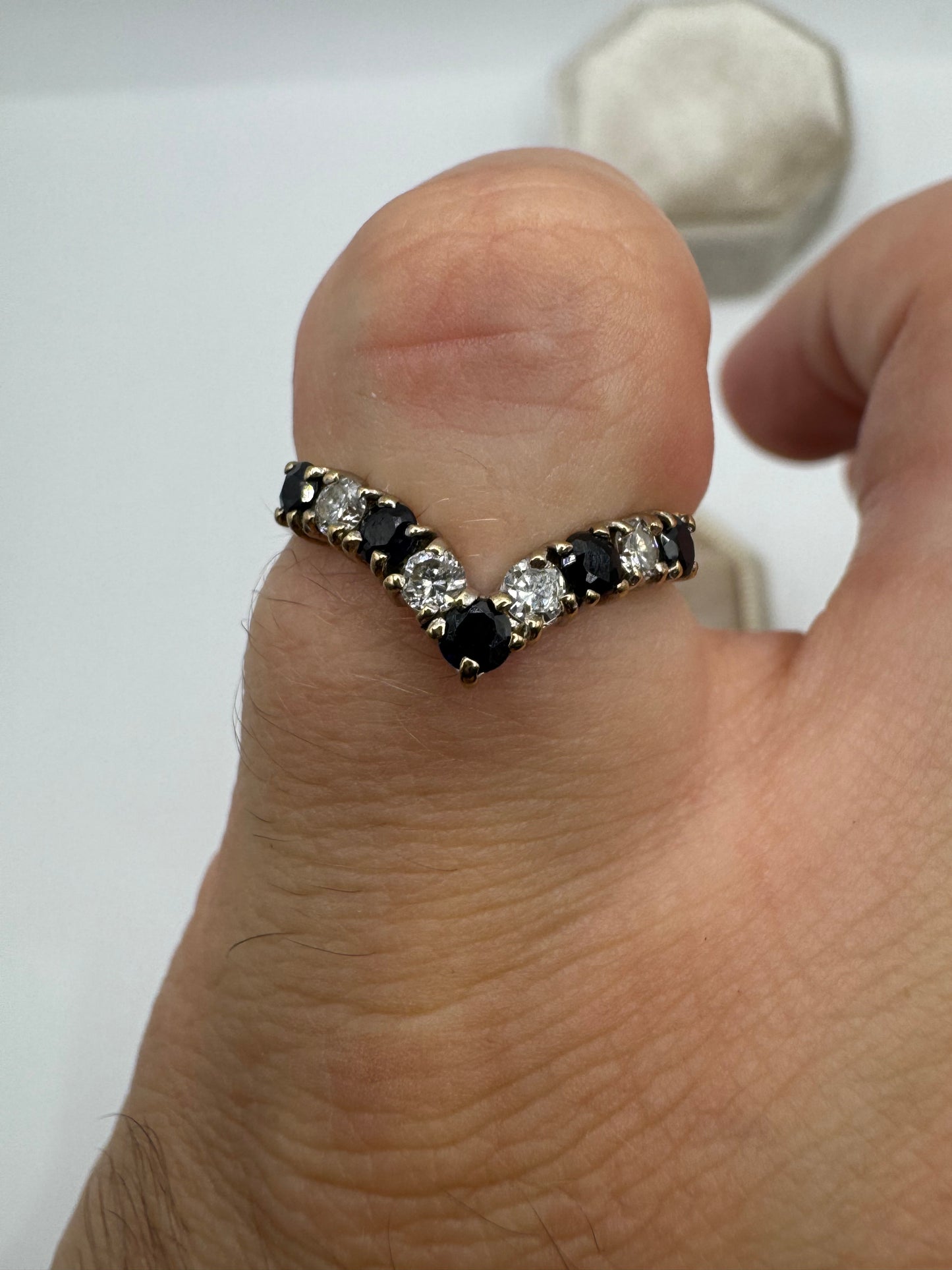 9ct gold sapphire and diamond wishbone ring